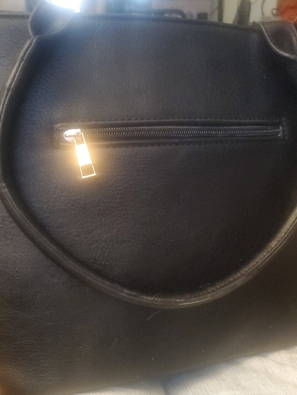 Black Textured Vinyl Tote with Gold Accents - Picture 5 of 12